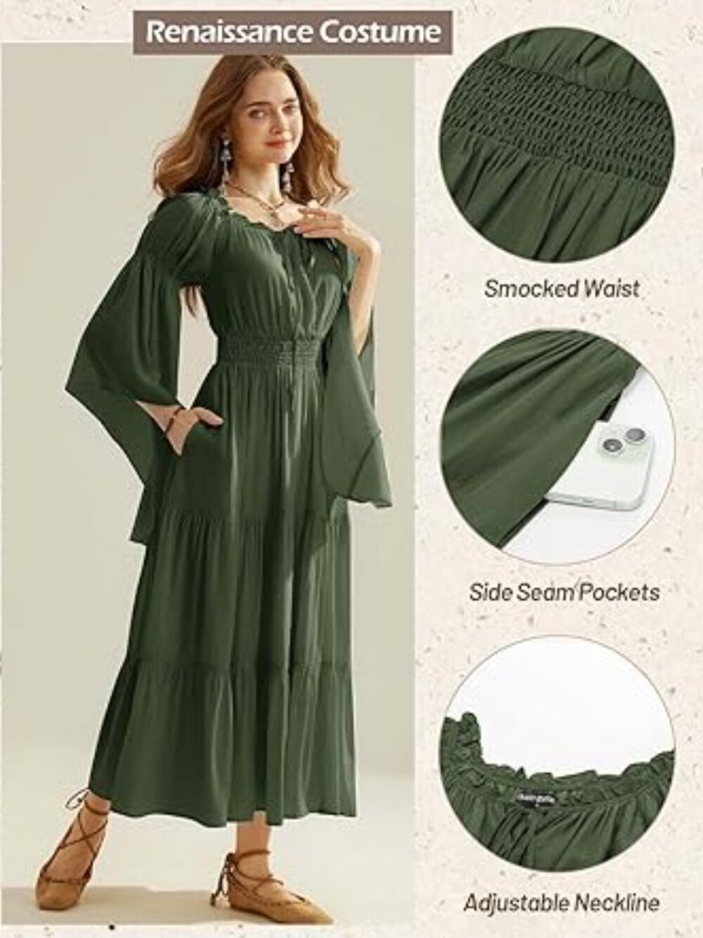Scarlet Darkness Renaissance Women Off Shoulder Bell Sleeve Tiered Maxi - Picture 5 of 5